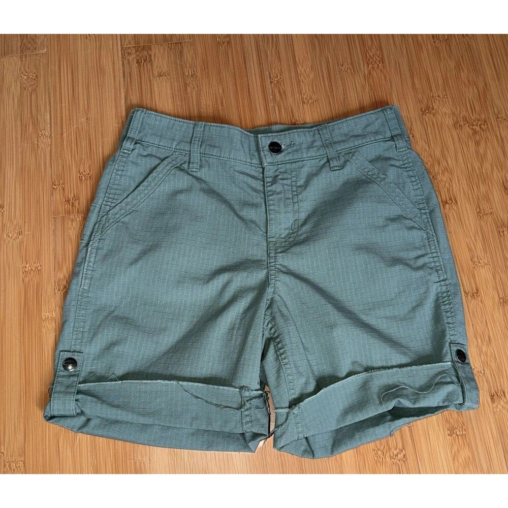 Carhartt Ripstop Work Shorts Womens 2 Green Cutoff Frayed Convertible 8” Inseam